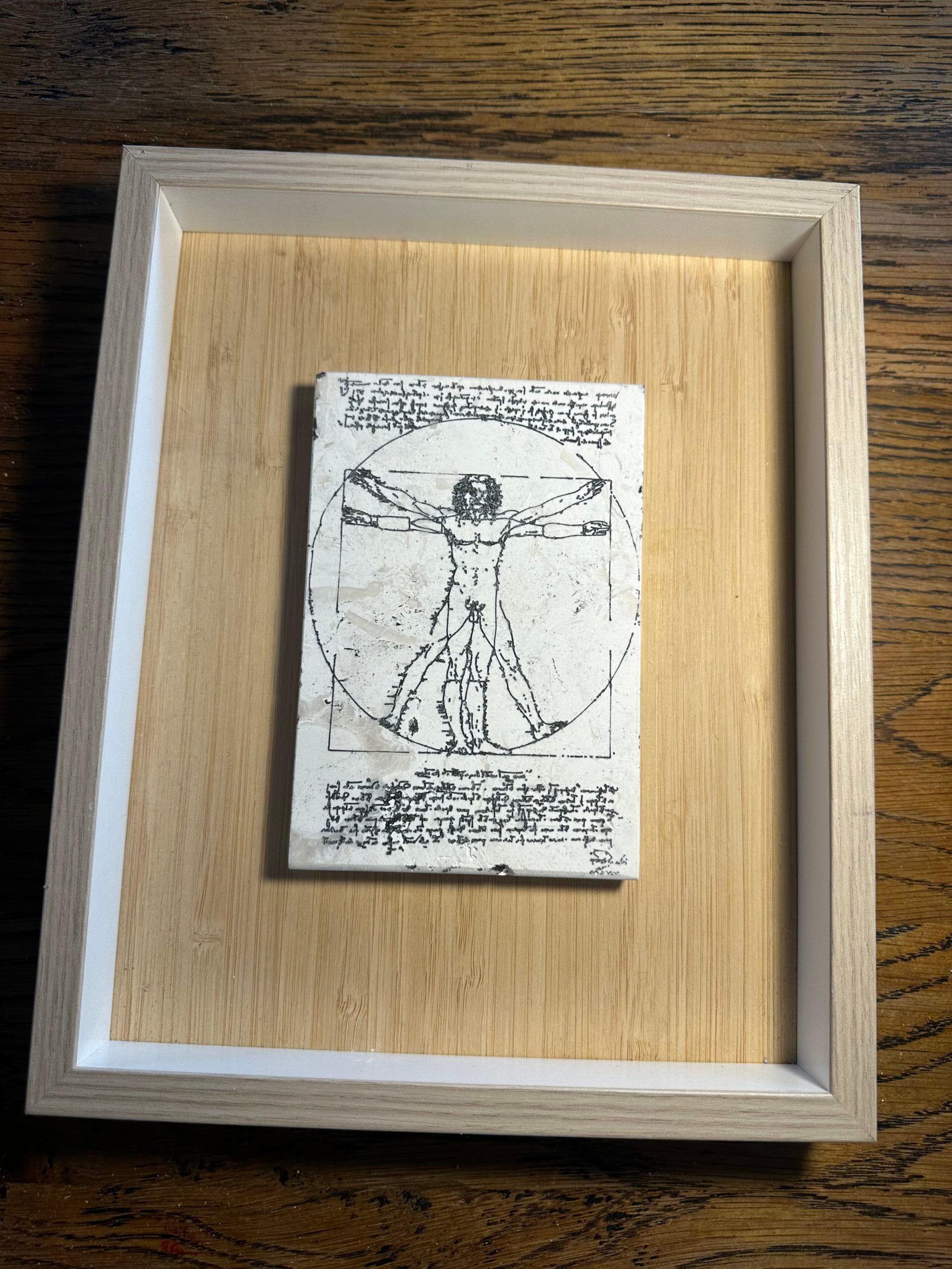 Vitruvian man  15x10x1.2cm, box framed 27x22cm
